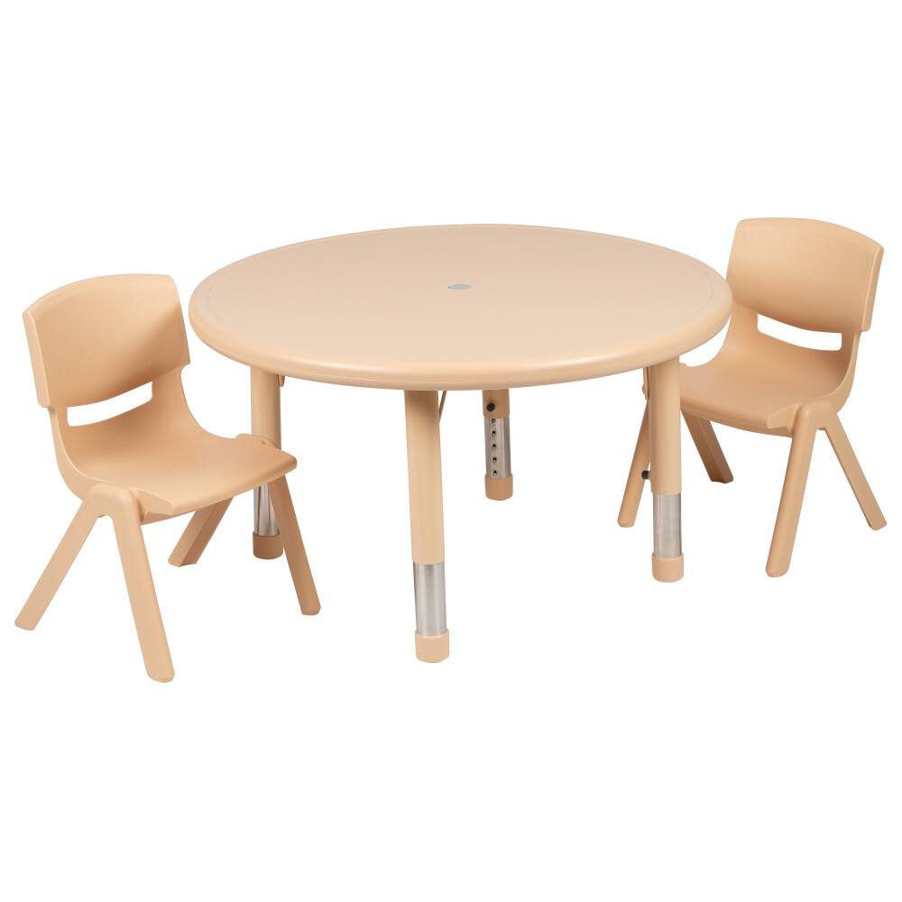 33" Round Plastic Height Adjustable Activity Table Set with Chairs On